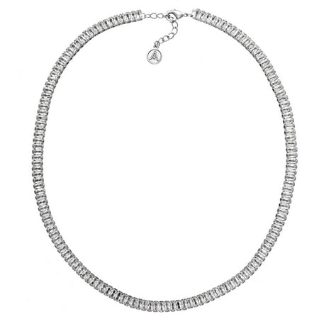 X & O Handset Austrian Crystal Rhodium-Plated Baguette Necklace