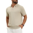 thumbnail image 5 of Men's Textured Knit Polo Shirt V Neck Short Sleeve Casual Golf Polo Shirt 2XL Beige, 5 of 6