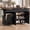 Black, variant on ROGALIS 60" Rolling Kitchen Island with Power Outlet, Drop Leaf Countertop, Trash Storage Cabinet, Large Storage Drawers and Cabinets, Spice Rack, Towel Rack, Lockable Wheels, Black/Rustic