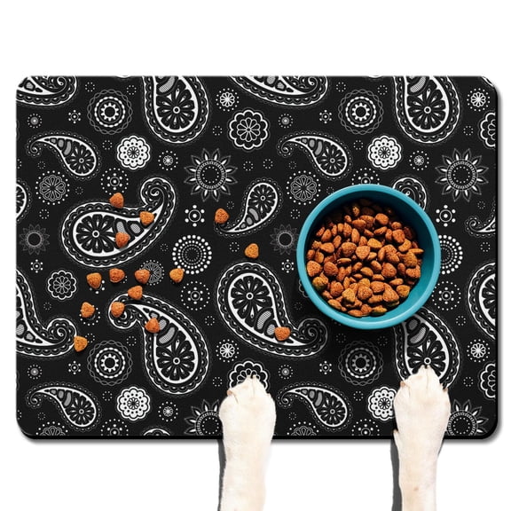 Boho Retro Floral Pet Feeding Mat-Abstract Art Geometric Absorbent Pet Placemat for Food and Water Bowl, with Waterproof Rubber Backing, Quick Dry Water Dispenser Mat for Dog and Cat (24"x32")
