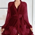 thumbnail image 4 of Women's 3 Piece Pajamas Set Lace Bra Panty with Robes Lightweight Sleepwear Nightwear Wine M, 4 of 6