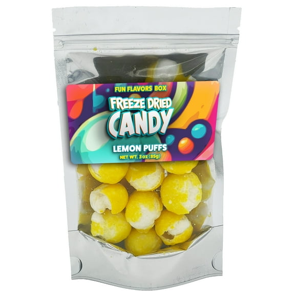 Fun Flavors Box - Freeze Dried Sour Candy Lemon Puffs Variety Pack Crunchy Snack Treats, 3 oz