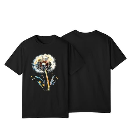 NAMTYQX Womens Short Sleeve Tops Print Short Sleeve Stretch Classic Loose Fit Soft Print Crew Neck Plus Size Summer Tops Black Size L