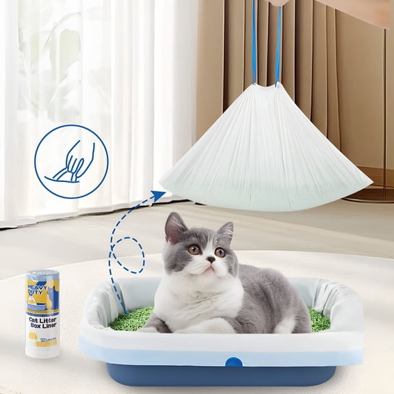 CCOCC Cat Litter Bags,Litter Box Liners Large Drawstring Litter Pan Liners,Extra Thick Heavy Duty Waste Bags for Feline Care,Portable Leak-Proof Pet Supplies Refills,15 Count