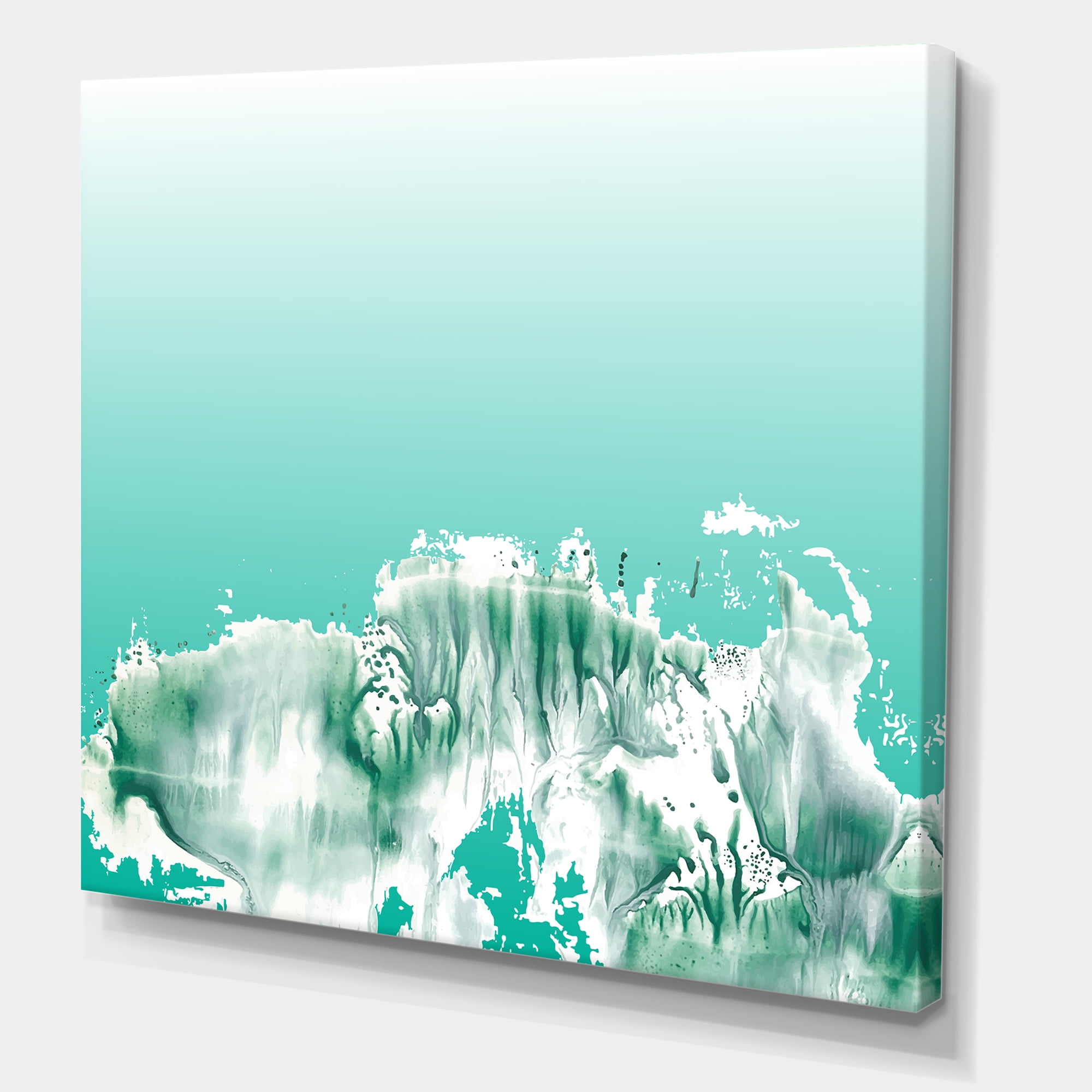 Aquamarine Landscape Turquoise Splashes 30 in x 30 in Painting Canvas Art Print, by Designart