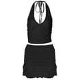 thumbnail image 4 of DHFJKG Summer Women 2 Piece Skirt Sets Sexy Outfits Halter V Neck Slim Fit Crop Cami Top High Waisted Mini Skirts Vacation Matching Sets Holiday Outfit, 4 of 4