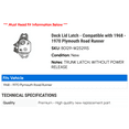 thumbnail image 2 of Deck Lid Latch - Compatible with 1968 - 1970 Plymouth Road Runner 1969, 2 of 2
