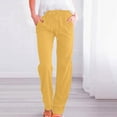 thumbnail image 2 of Alkepwun Pants for Women Casual Cotton Linen Lightweight Summer Relax Fit Elastic Waist Plus Size Solid Lounge Long Trousers, 2 of 6