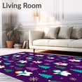 thumbnail image 2 of ODIKA 3'x5' Machine Washable Non-Slip Area Rug, Whimsical Holiday Parade with Dancing Snowmen and Evergreen High Traffic Rug, Purple, 617884, 2 of 7