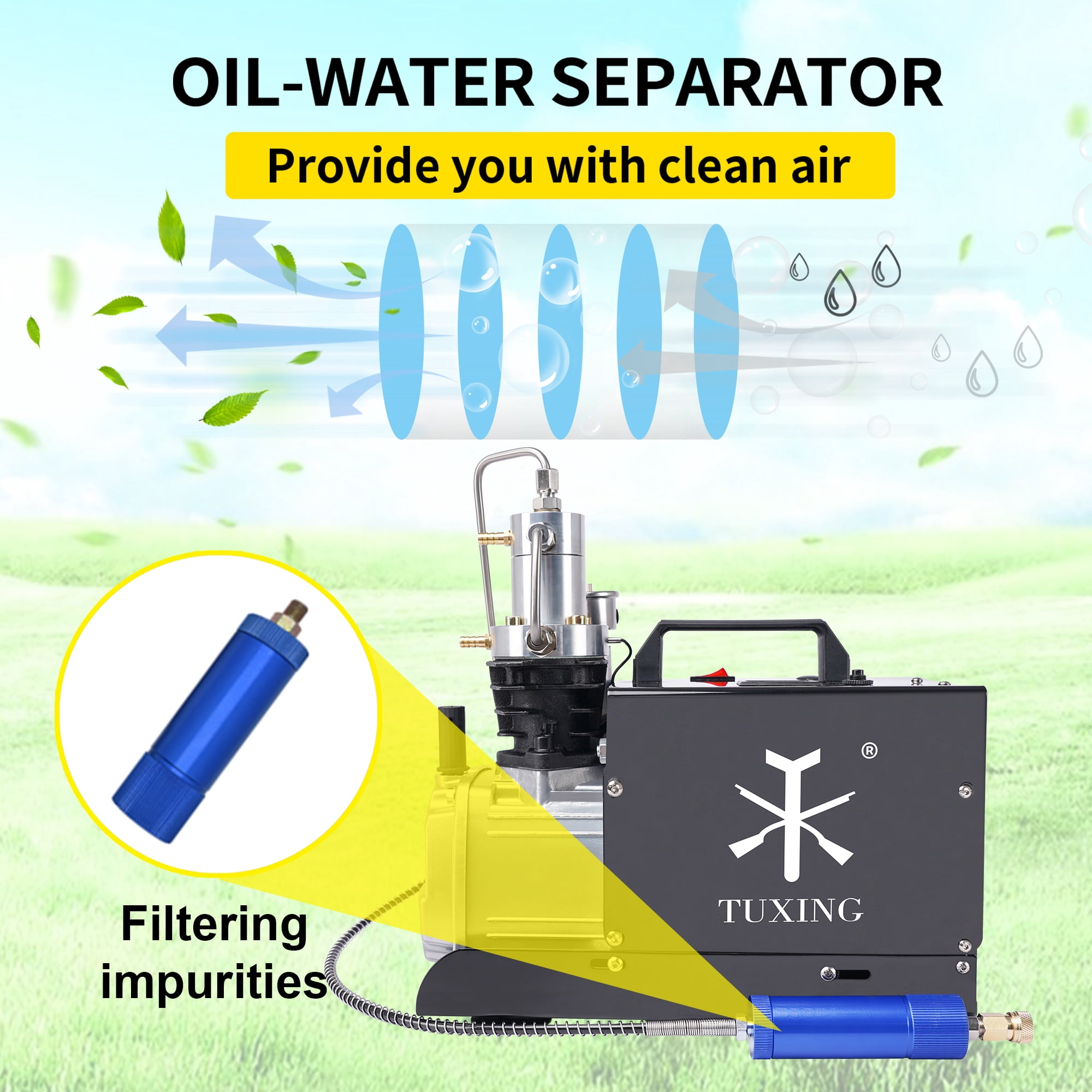 TUXING 4500Psi Pcp Compressor,Adjustable Auto Stop Version,Pcp Air Compressor,High Pressure Pump,Water Cooling Scuba Pump for Pcp Air Rifle, Scuba Tank Charging110V