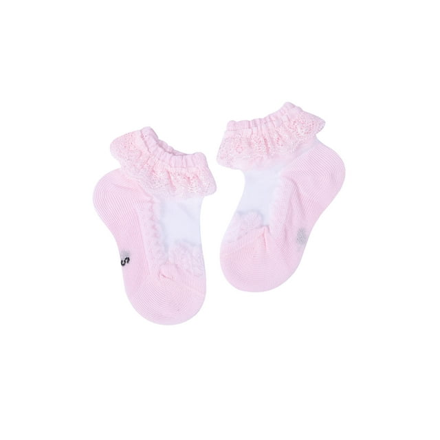 Faithtur Lace Princess Socks Cotton Breathable Mesh Ruffled Short Stockings Solid Color Frilly Ankle Cute Hose for Baby Girls