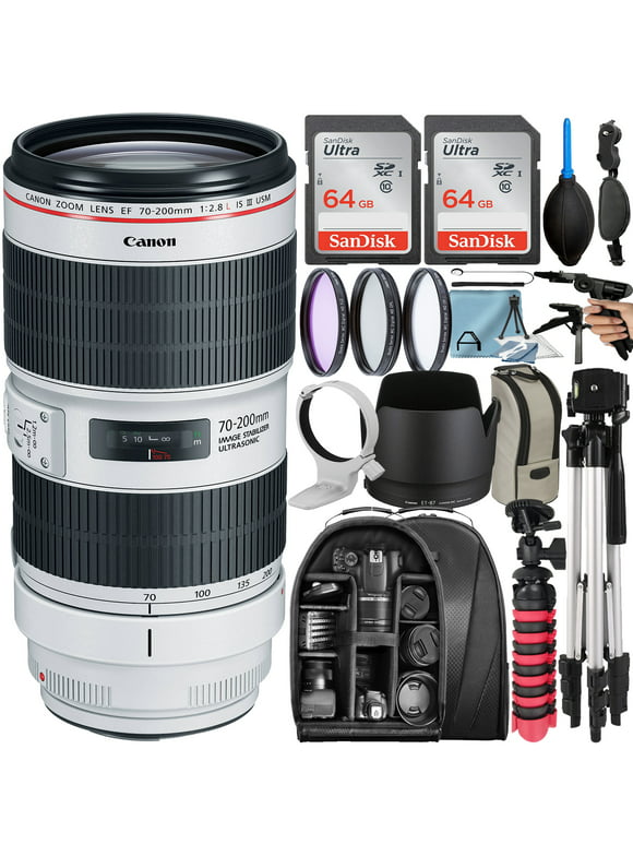 Canon EF 70-200mm f/2.8L IS III USM Lens with 2 Pack 64GB SanDisk Memory Card + Tripod + Backpack + A-Cell Accessory Bundle
