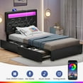 thumbnail image 3 of Greenstell Twin Bed Frame with 4 Drawers, Upholstered Platform Bed with LED Adjustable Storage headboard & Charging Station, Black, 3 of 7