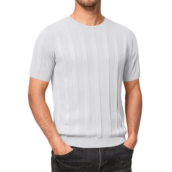 Nestiefly Men's T-Shirts Short Sleeve Knit Shirts Casual Crewneck Ribbed Dress Tee Shirt White S
