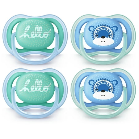 Philips Avent Ultra Air Pacifier, 6-18 Months, Blue/Green, Fashion Decos, 4 Pack, SCF342/42