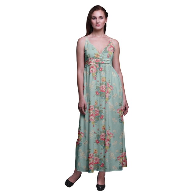 Bimba Robe Longue Maxi à Bretelles Spaghetti Ajustables à Imprimé Floral, Tenue de Plage d'Été - Très Petit
