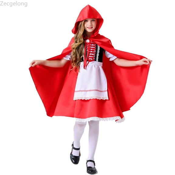 Zecgelong Red Riding Hood Dress and Cape Outfit Role Play Fancy Dress Red L