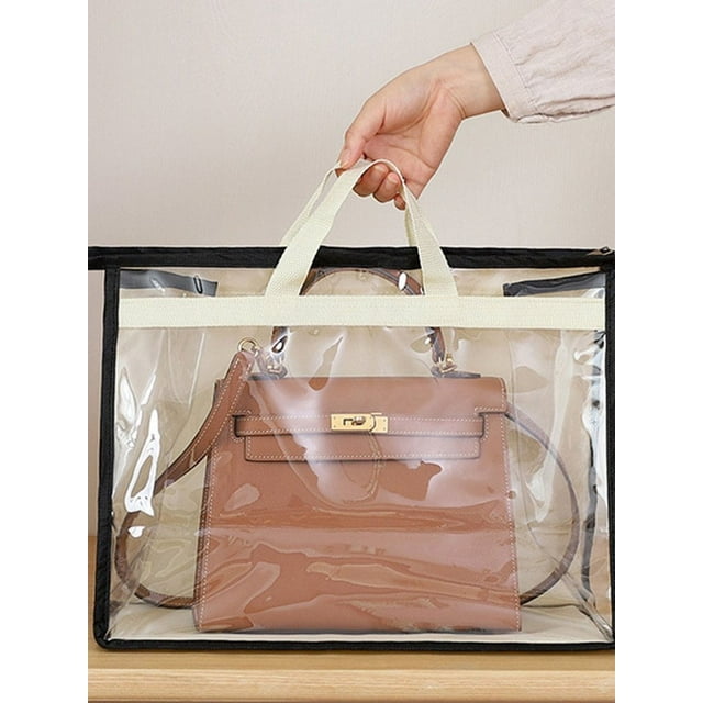 MesaSe Anti-Dust Handbag Cover Visible Clear Handbags PVC Dust-Proof Storage Bag Multipurpose Hanging Handbag Protector with Zipper and Handles for Home Closet Shelves Door S/M/L/XL