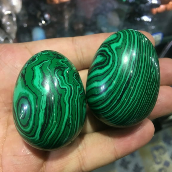 30X40mm Artificial Malachite Egg Ball Therapy Crystal Specimen Rock 2 Pieces