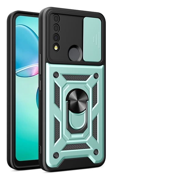 Étui Blindée Antichoc avec Anneau de Support Magnétique pour TCL 30 XE 5G/TCL 20R 5G, Étui de Téléphone + Protecteur d'Écran en Verre Trempé, Vert Foncé TCL 30 XE 5G