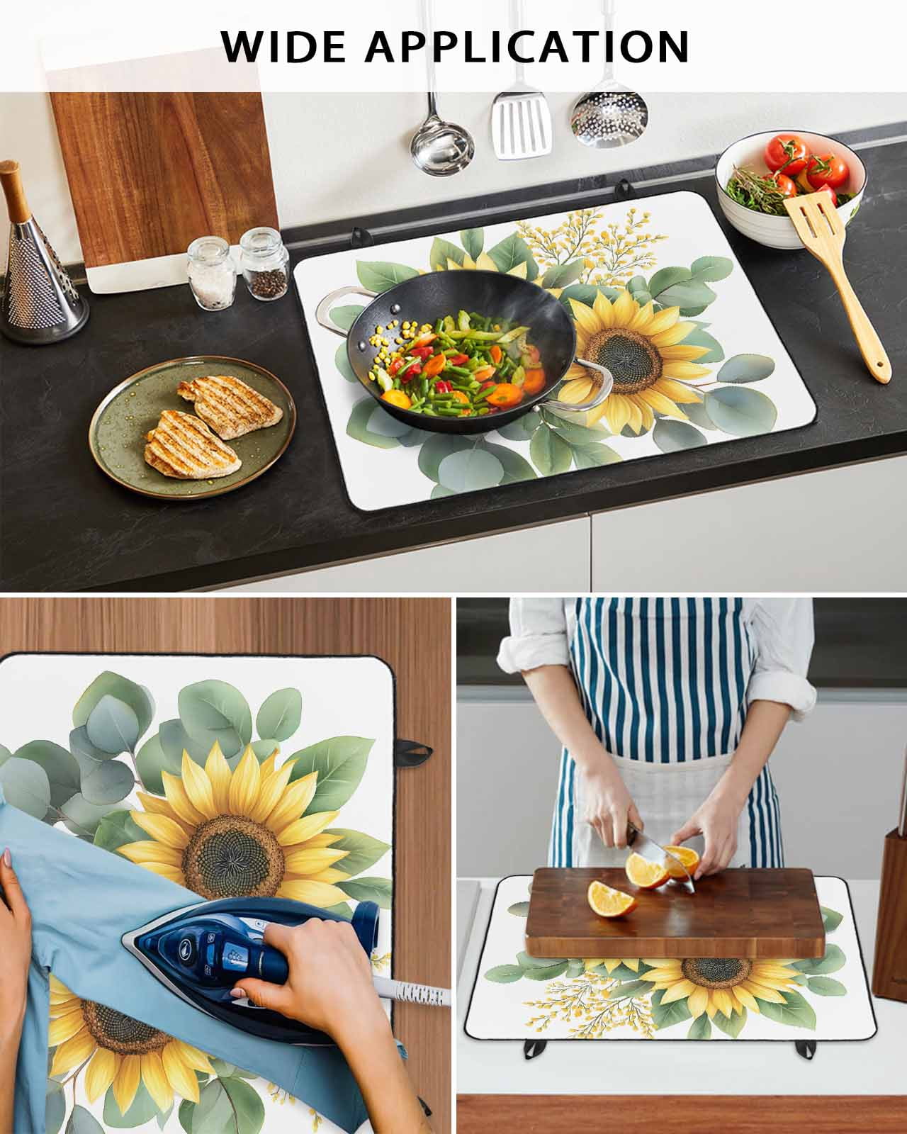 nqOlkjepod Large Induction Cooktop Protector Mat 28.5"x20.5", Sunflower Stove Top Covers for Electric Stove, Aesthetic&nbsp;Floral Plant Chic Green Eucalyptus Stove Burner Cover Mats Stove Cover