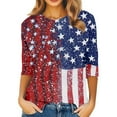 thumbnail image 5 of Women's Long Sleeve T-shirt Plus Size 4Th Of July Tops For Women 3/4 Sleeve Spring And Patriotic Top Women Neck Festival Blouses Clothes,Blue Women's Long sleeve T-shirt S, 5 of 5