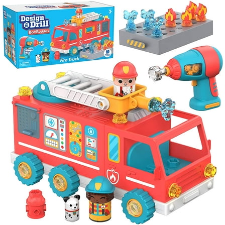 Educational Insights Design and Drill Bolt Buddies Fire Truck, STEM Construction Toy, Toddlers Ages 3 