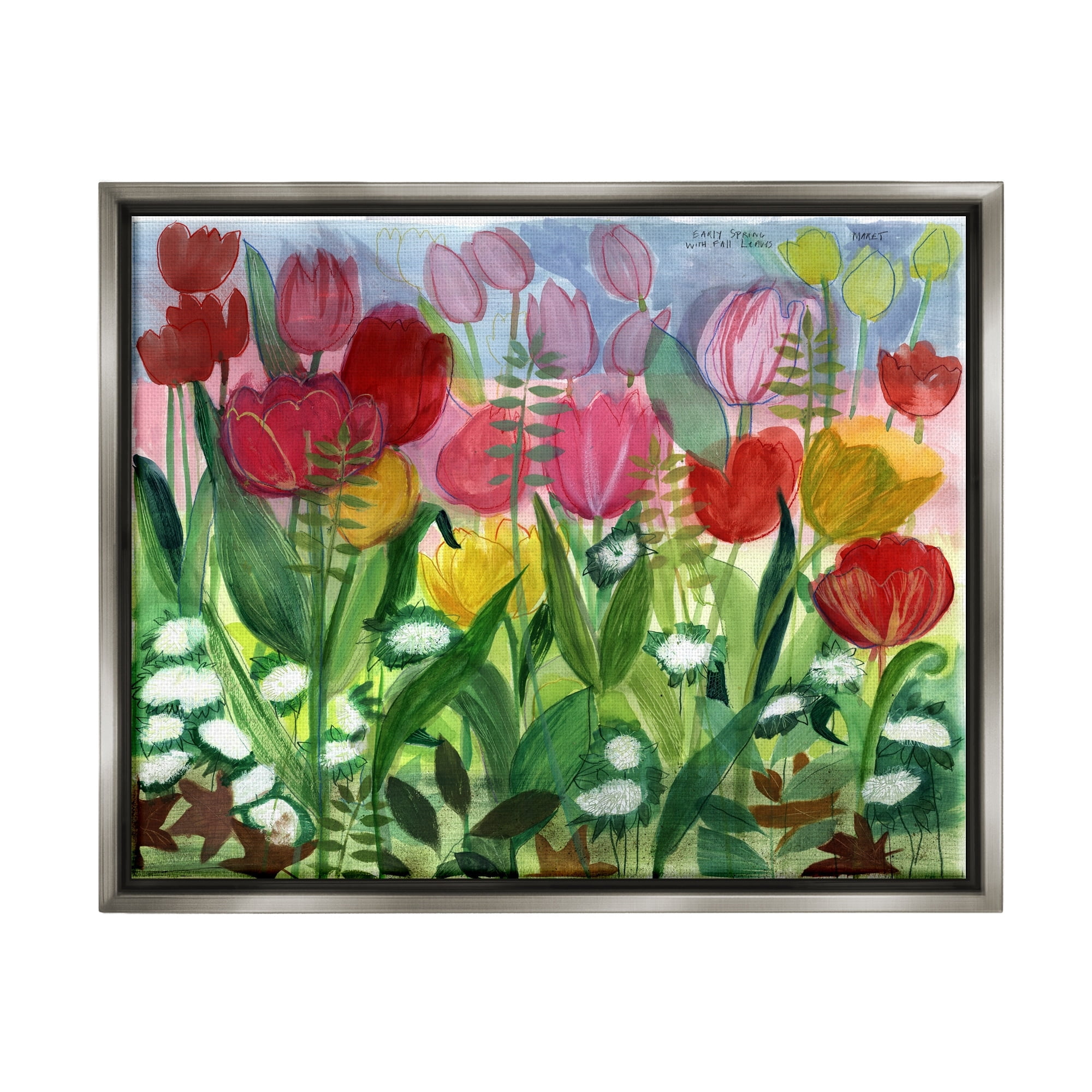 Stupell Industries Lush Varied Spring Tulips Blooming Flower Meadow Painting Luster Gray Floating Framed Canvas Print Wall Art, Design by unknown