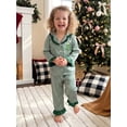 thumbnail image 3 of Cjfdfy Toddler Baby Girl Boy Christmas Satin Pajamas Tree Santa Claus Print Long Sleeve Ruffle Trim striped Shirt Pants Kids Baby Cute My First Christmas Holiday Sleepwear 1-6Y, 3 of 9