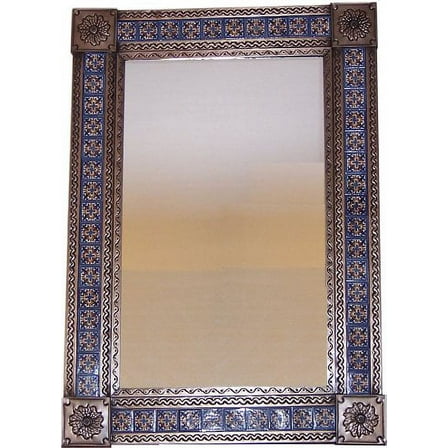 Big Brown Escudo Talavera Tile Tin Mirror