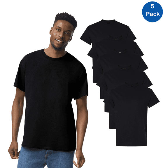 Gildan Short Sleeve T-Shirt, Men's Black Crewneck Shirts Pack of 5, Heavy Cotton Comfort Everyday Tee, XL