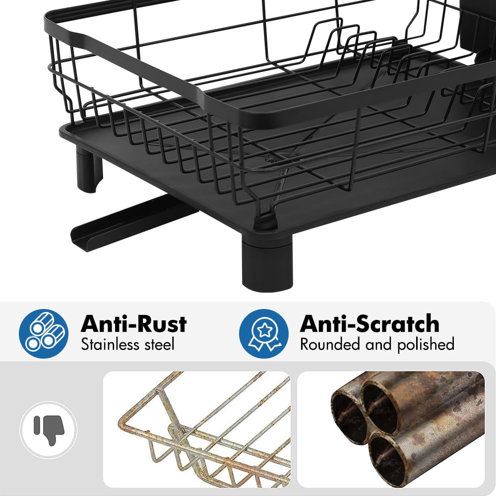 Dish Rack Dish Drainers for Kitchen Counter, 16.9''L x 13''W x 5.9''H Dish Rack with Drain , Dish Drying Rack Drain with Utensil Holder, Cup Holder, Kitchen Dishes Storage and Organizers