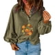 thumbnail image 2 of Moda mujer Casual sólido cuello vuelto manga larga botón suelta otoño blusa Tops Pompotops FGAJ21794, 2 of 8