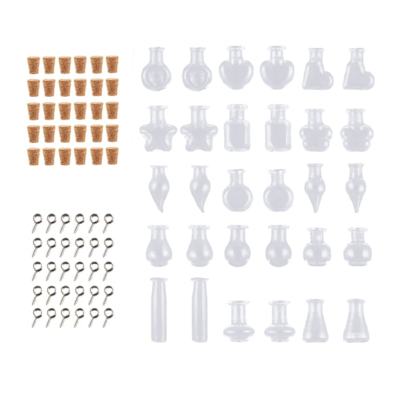 Milue Pack of 30 Assorted Glass Bottles Glass Wishing Bottles Small Glass Bottle
