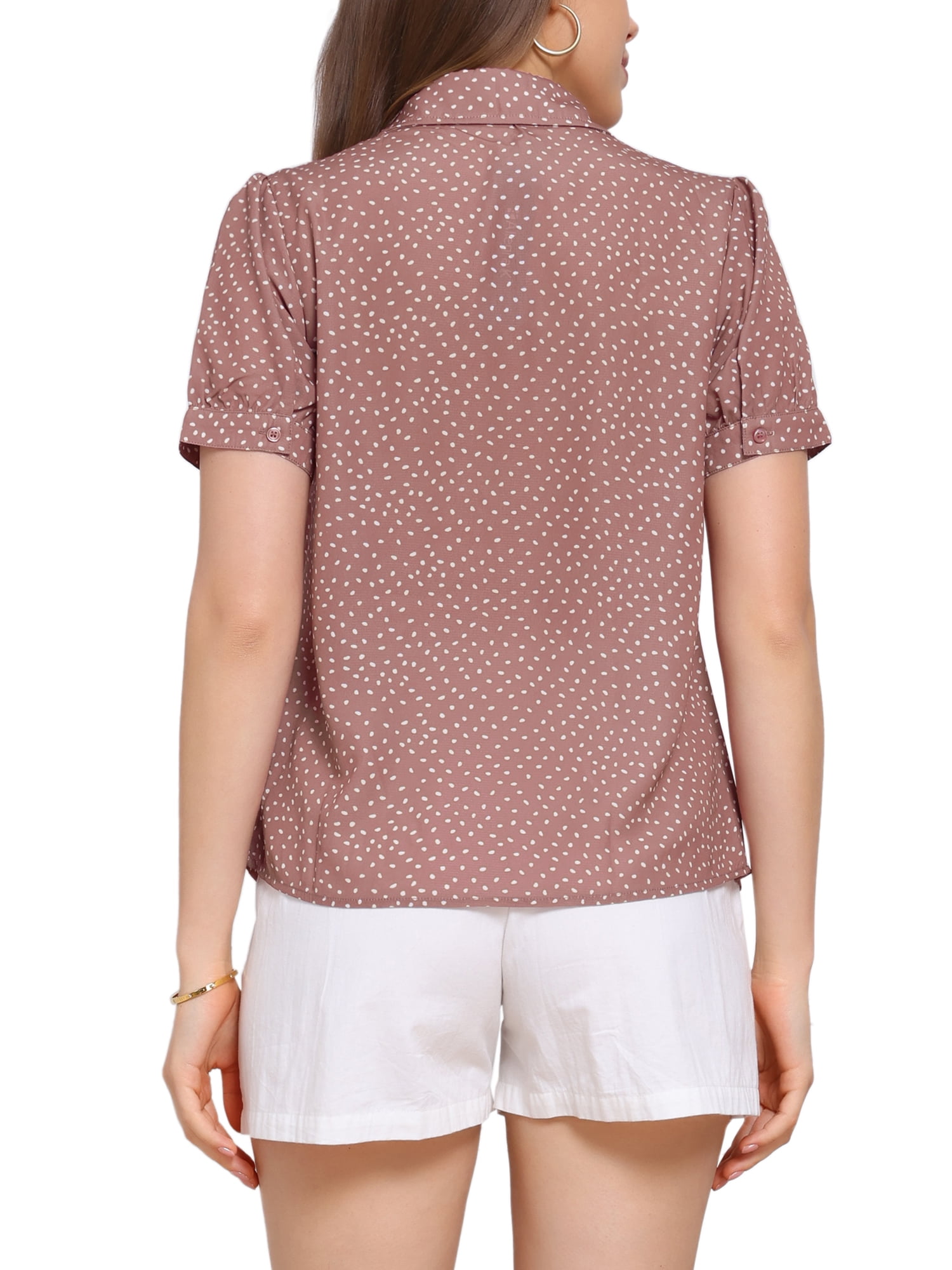 DARING DIVA Women's Polka Dots Tie Bow Chiffon Blouse M Dark Pink-Dots