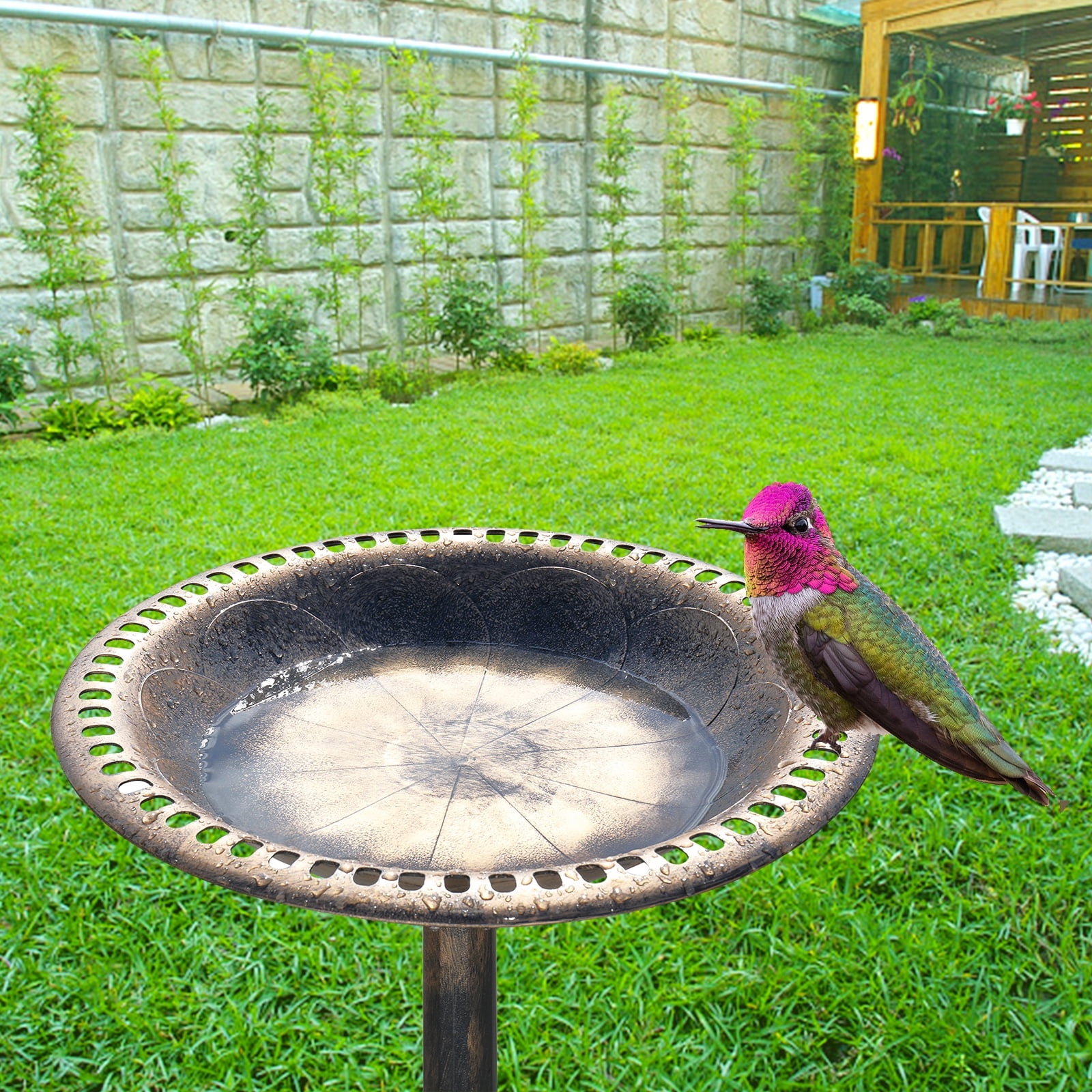VINGLI Pedestal Bird Bath 28 Inch Antique Copper Resin Birdbaths Vintage Garden Decor for Outdoor Lightweight
