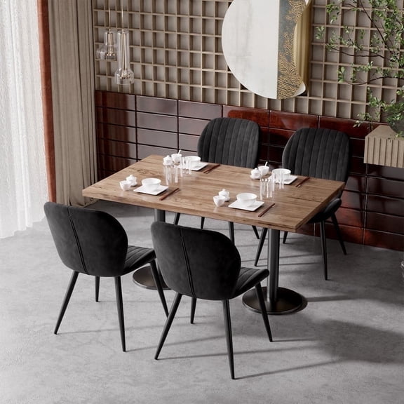 Hawsaiy Modern Velvet Dining Chairs Set of 2,Upholstered Armless Chairs with Metal Legs and Thick Cushions,Black