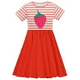 thumbnail image 2 of Girls Cotton Dress Crewneck Strawberry Striped Short Sleeve Cute Dresses Color Block Fashion Summer, 3T Red-A, 2 of 7