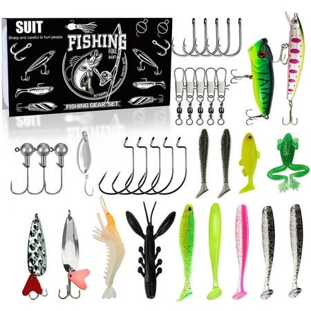 SHUWND Fishing Gift Lures Kit Fishing Bait Kit for Bass Trout Salmon Included Hard Bait Soft Plastic Worms Other Accessories Fishing Gear Gifts for Men