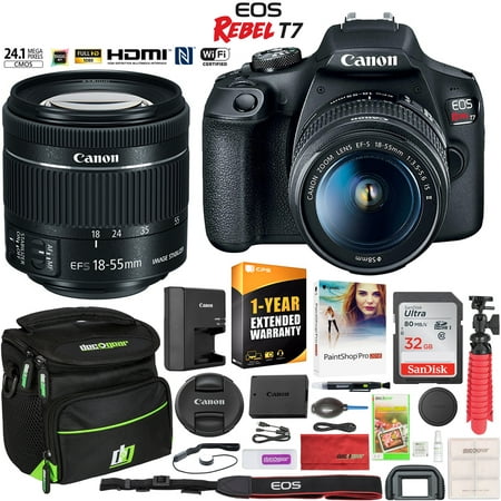 Canon EOS Rebel T7 DSLR Camera with EF-S 18-55mm f/3.5-5.6 IS II Lens Essential Accessory Bundle with Deco Gear Photography Gadget Bag + 32GB + Extended Warranty + Editing Software & Maintenance (Best Camera Brand For Photography)