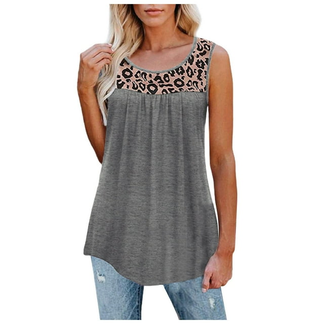Birdeem Women Sleeveless Leopard Active Tank Tops Ruffle Loose Tunic Blouse Shirt Vest