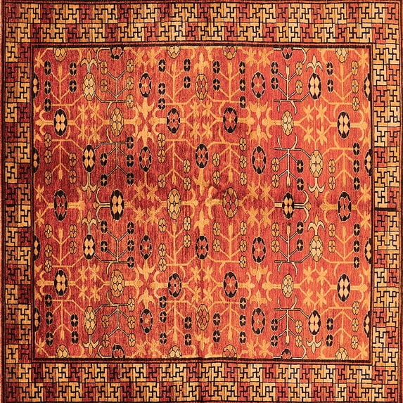 Ahgly Company Indoor Square Oriental Orange Industrial Area Rugs, 7' Square