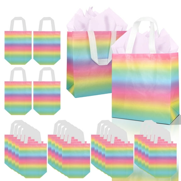 40pcs elegant rainbow-striped wedding gift bags, romantic couple party tote bags, suitable for Valentine's Day, birthdays, and various celebration occasions. Made of soft non-woven fabric