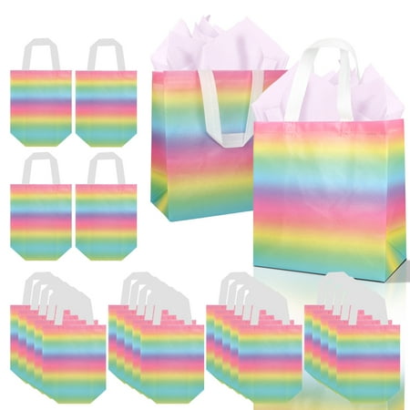 40pcs elegant rainbow-striped wedding gift bags, romantic couple party tote bags, suitable for Valentine's Day, birthdays, and various celebration occasions. Made of soft non-woven fabric