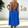 thumbnail image 2 of Bysome Women Dress Solid Color Sleeveless Crew Neck Open Back Dresses Summer Cozy Soft Women Dresses Size L Blue, 2 of 8