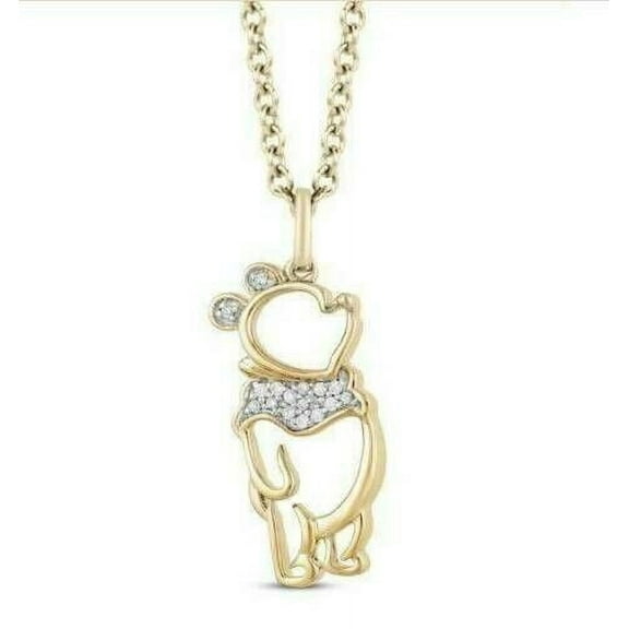 0.10Ct Round Lab Created Diamond Winnie the Pooh Pendant Necklace 14K Yellow Gold Plated