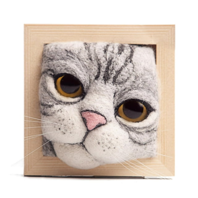 Kits de fieltro de aguja para principiantes, Kit de adornos para marco de fotos de cabeza de gato, decoración de gato encantadora y Kit de juguete de peluche de gato de fieltro de lana