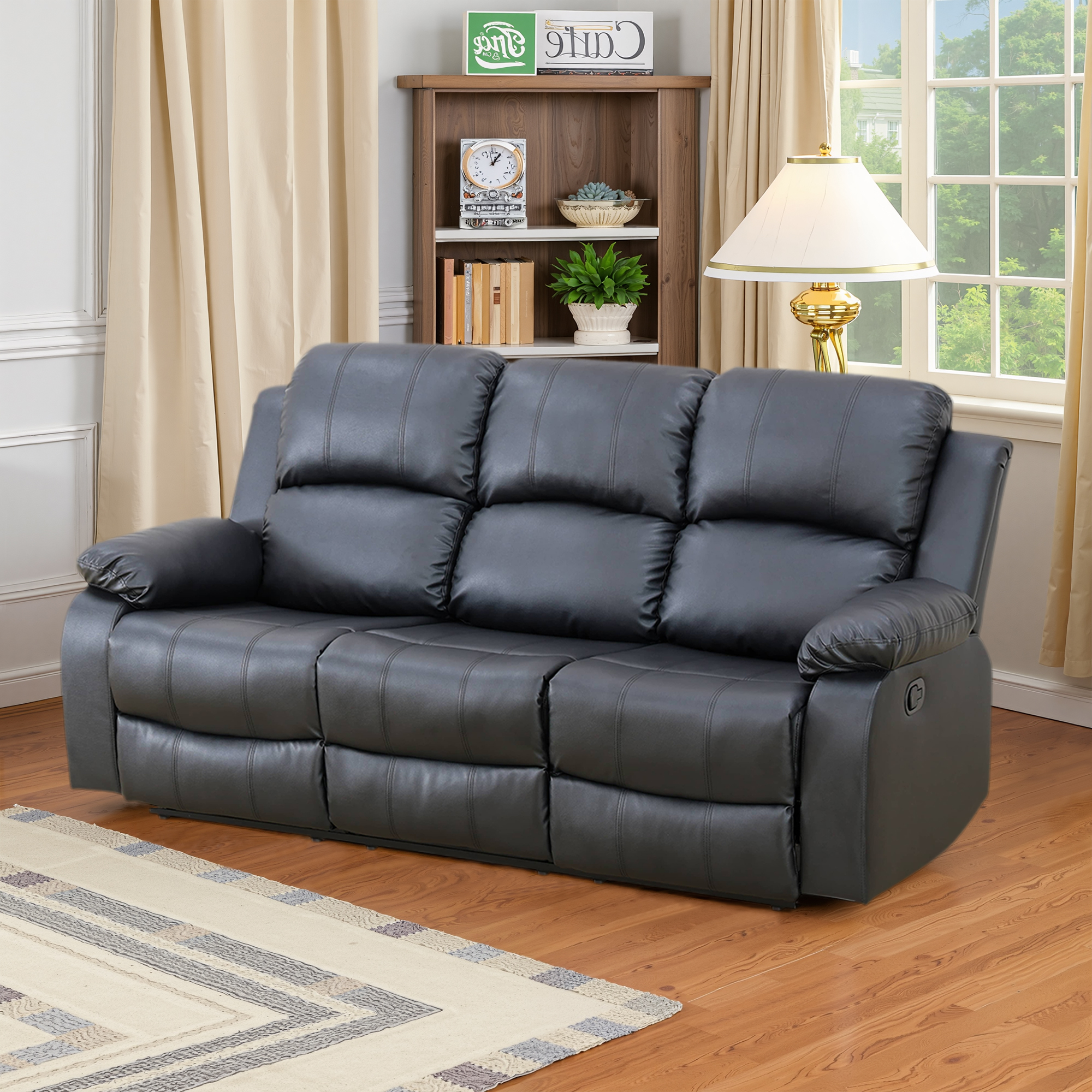 MAYEERTY 78.5" Modern Semi PU PVC Loveseat Business Function Sofa for Living Room，Black