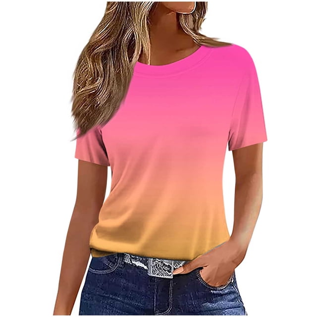 VSSSJ T-Shirt Décontracté à Manches Courtes Col Rond Été Respirant Extensible Confortable pour Femmes Rose Vif TTG