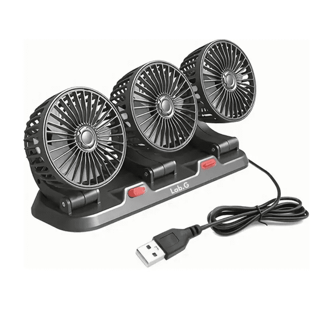 360 Grados Tres Ventilador Para Auto Tablero Carro Coche Usb Lab.G, Negro